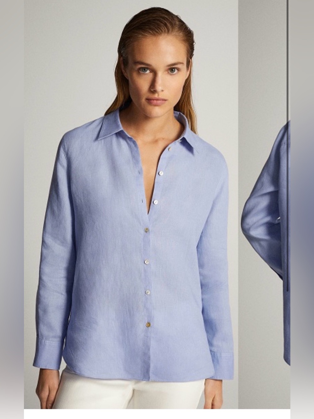 Massimo Dutti Sky Blue Plain 100% Linen Shirt